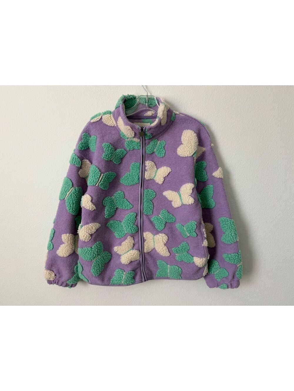 Lucky Brand NWT Long Sleeve Zip Up Sherpa Butterfly Textured Jacket Size L